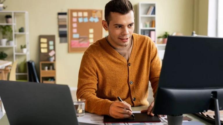 Digital Marketing Manager trabalha num plano de comunicação, ilustrando uma das saídas profissionais em Marketing.